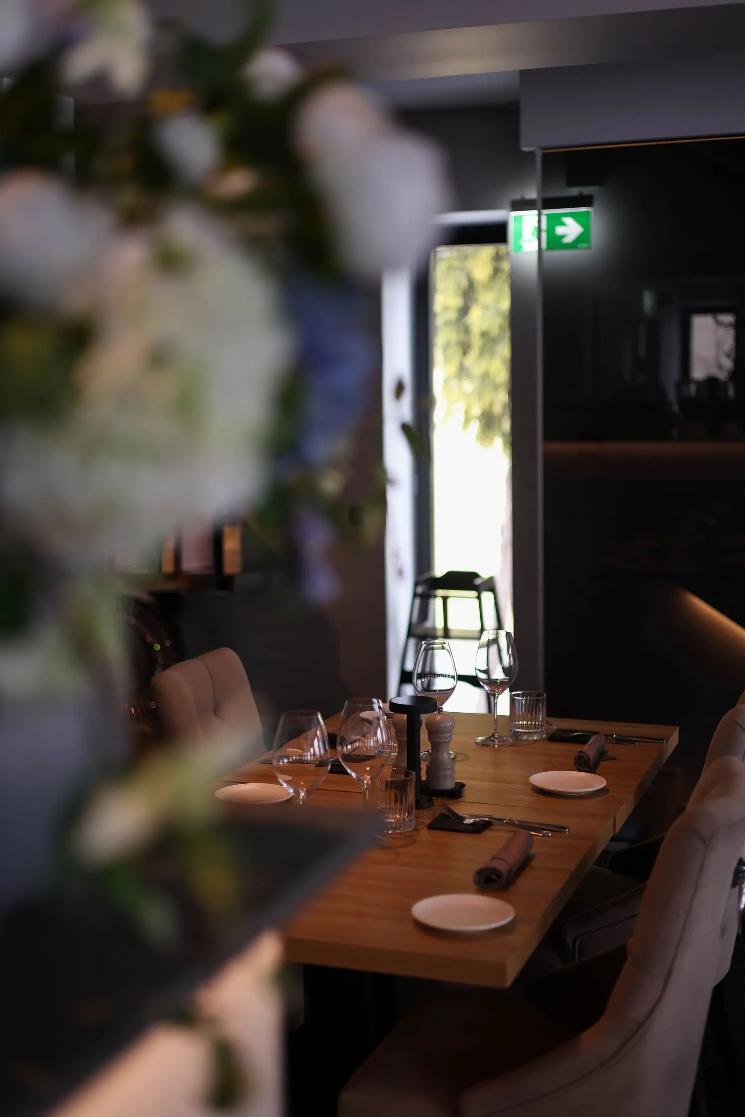 Elegant restaurant interior with ambient lighting